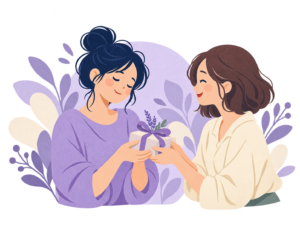 褒め言葉を小さな贈り物のように受け取る女性