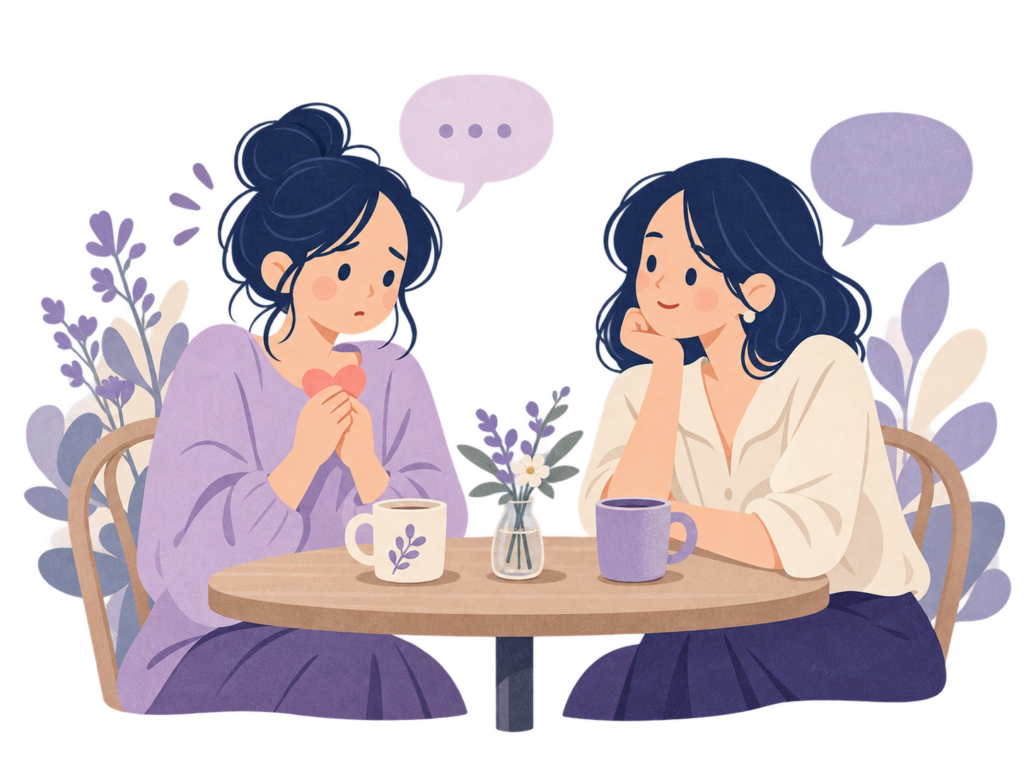 自分の気持ちを大切にしながら友人との会話に向き合う女性