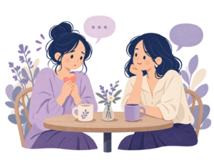 自分の気持ちを大切にしながら友人との会話に向き合う女性