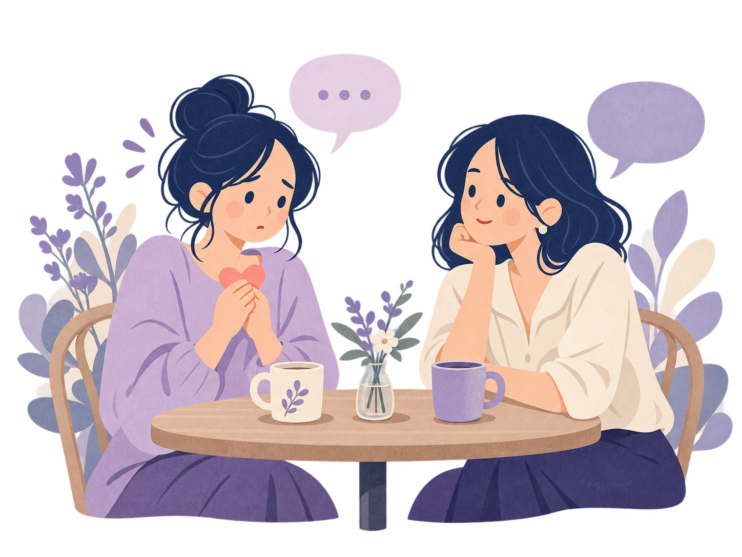 自分の気持ちを大切にしながら友人との会話に向き合う女性