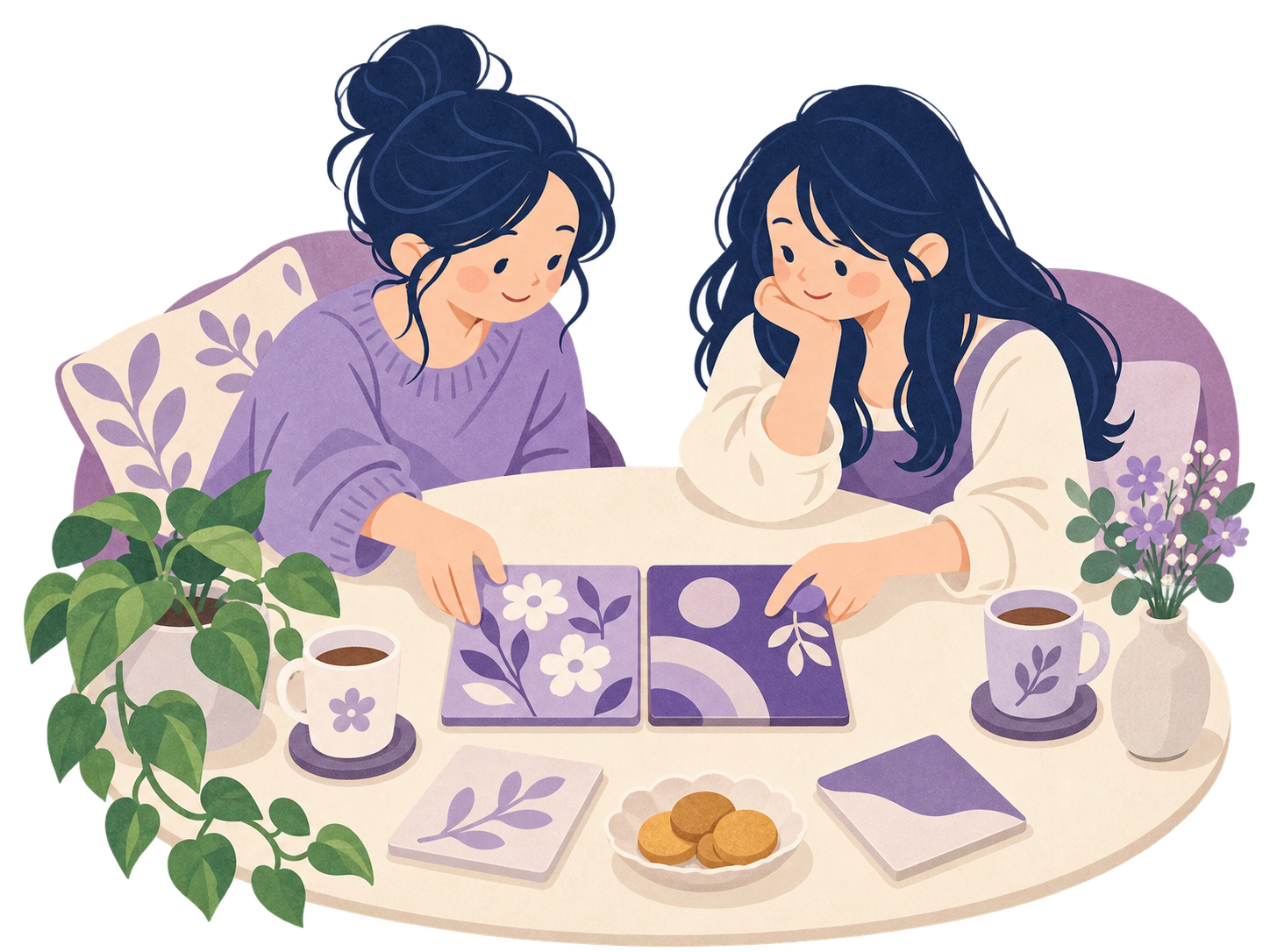 異なる意見を表す二つの模様を並べる手