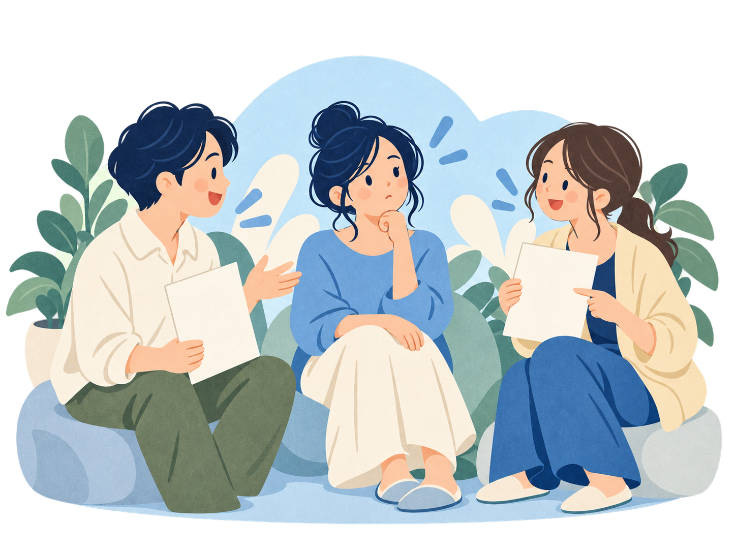 複数の助言を聞いて、自分の考えを見失いそうになる女性