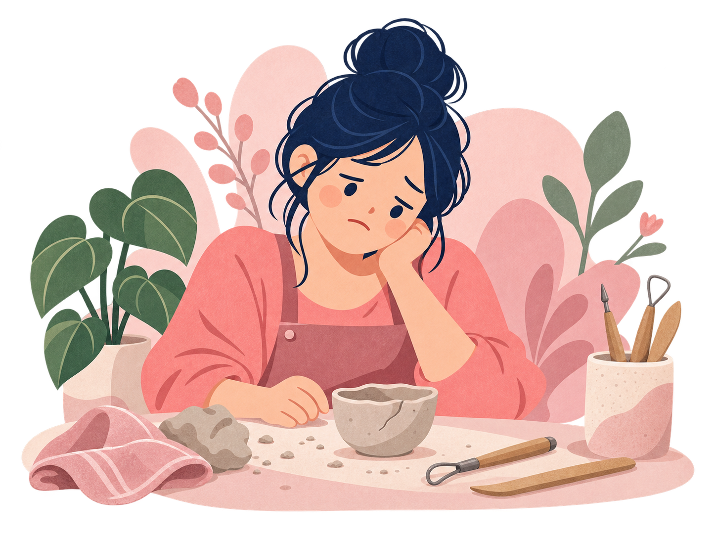 思うように作れなかった器を見つめる女性