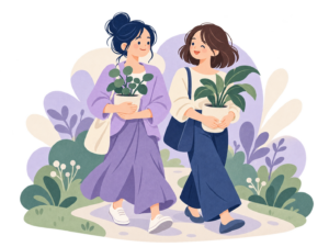 互いの希望を大切にしながら、自分の鉢も持って歩く二人