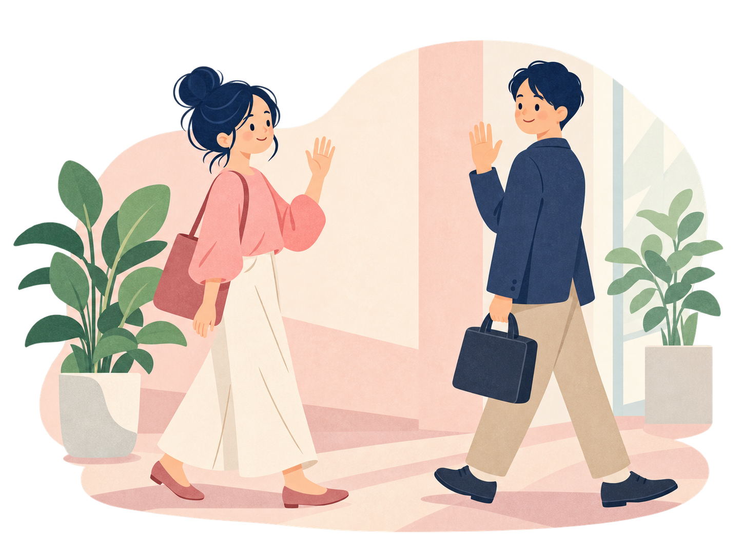 礼儀を大切にしながら、それぞれの時間へ向かう二人