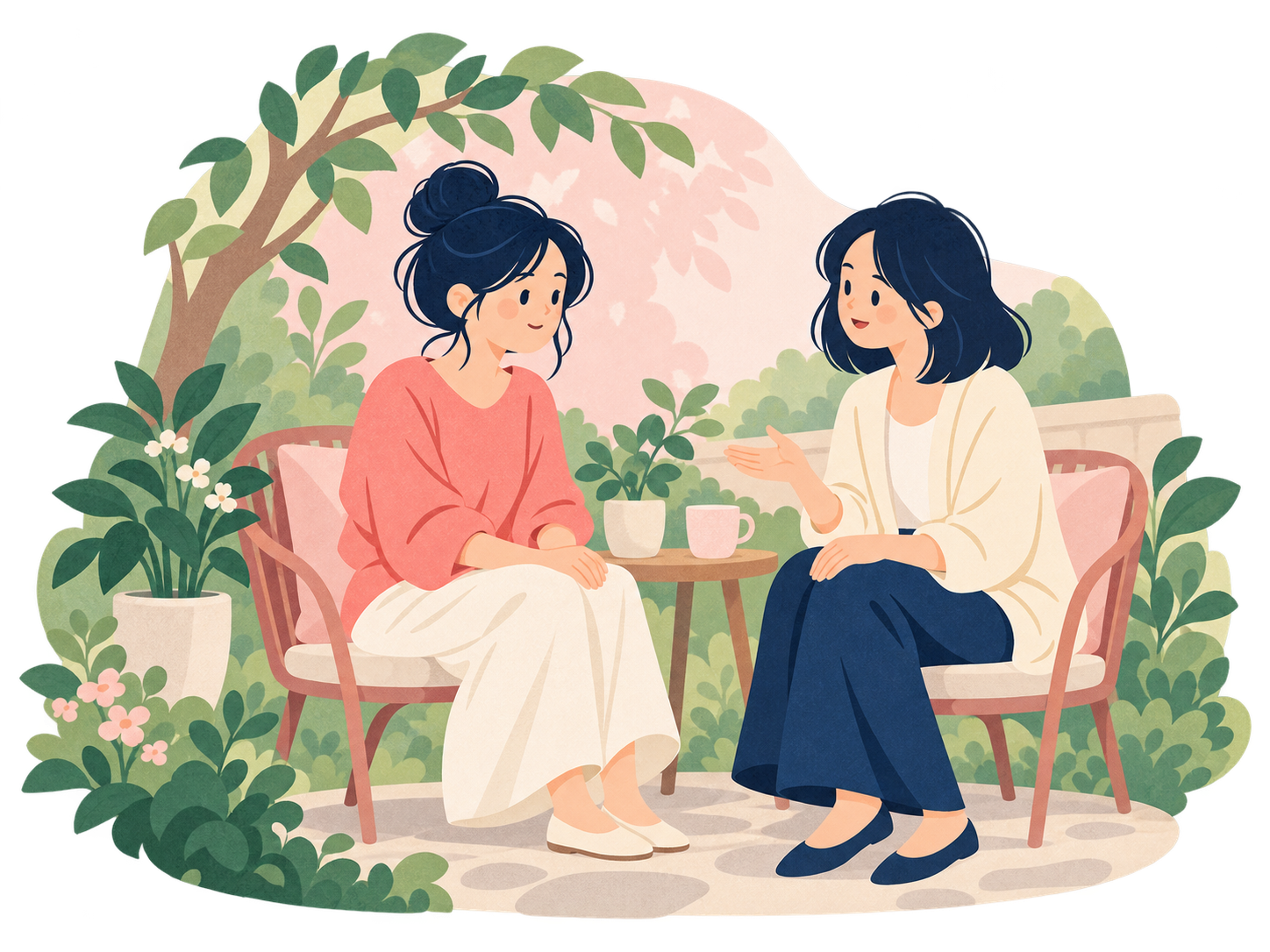 直接話すことが難しいとき、安心できる相手と相談する女性