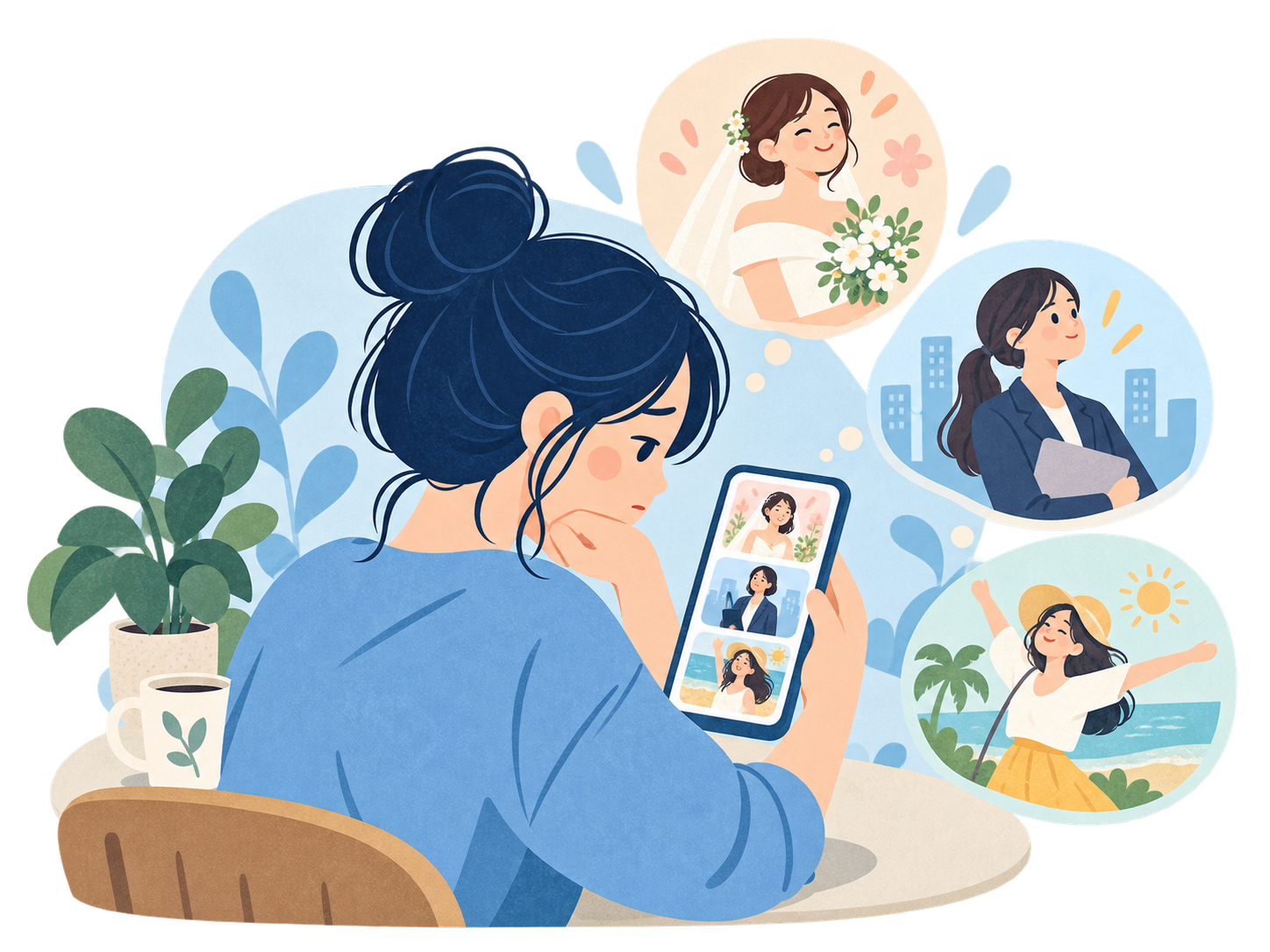 人の楽しそうな投稿を見て、自分と比べてしまう女性